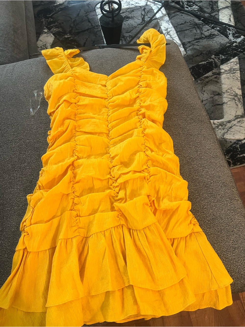 DESTINAIRE Yellow Ruffle Tiered Sundress